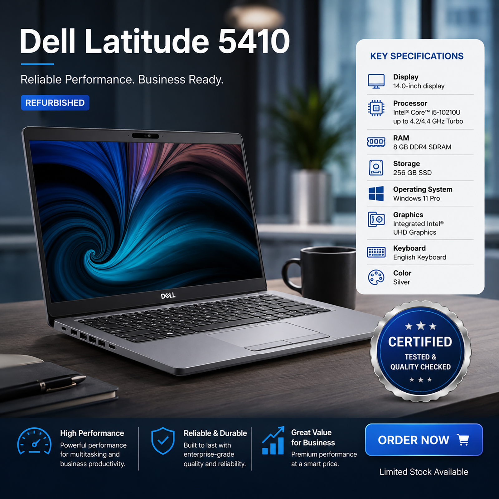 Dell Latitude 5410 - (Refurbished) (8 GB/256 GB) , Intel Core i5-10210U (10th Gen)